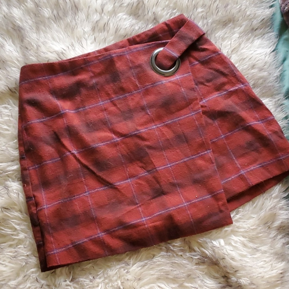 Red plaid free people skirt